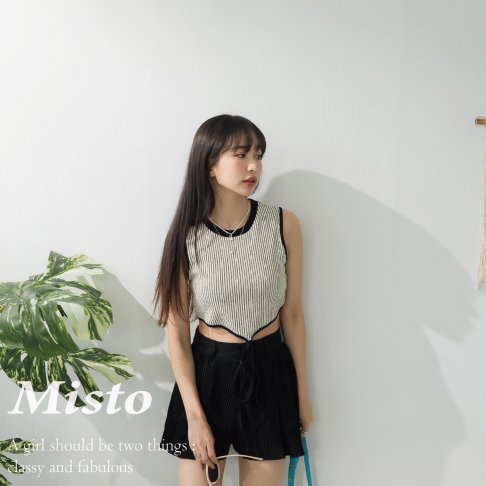 【MISTO SHOP】韓系 罩杯條紋滾邊背心