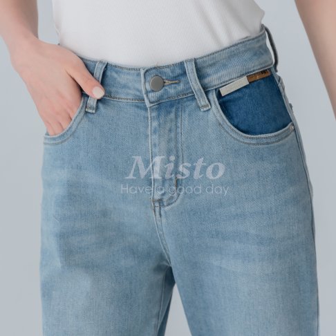 【MISTO SHOP】正韓 口袋配色不修邊小男友褲｜不修邊｜有型牛仔長褲