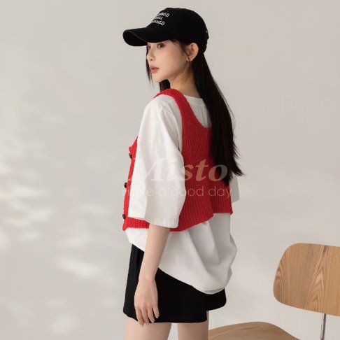 【MISTO SHOP】正韓 編織排釦背心｜度假風情 ｜素t搭配聖品