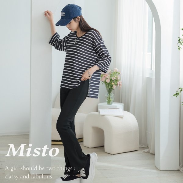 【MISTO SHOP】正韓 條紋休閒套裝組 / 上衣+黑褲 / 2色 / 現貨