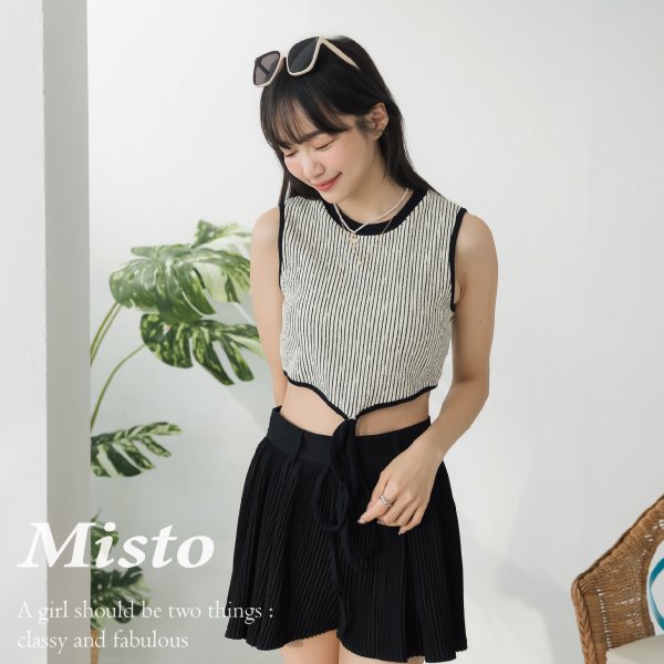 【MISTO SHOP】韓系 罩杯條紋滾邊背心