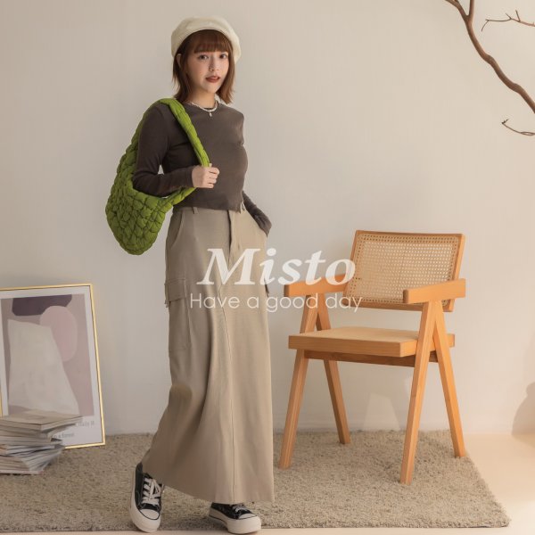 【MISTO SHOP】正韓 工裝長裙｜棉質工裝裙｜彈性好單一尺寸可穿至XL