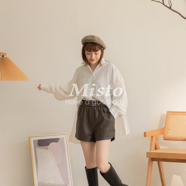 【MISTO SHOP】正韓 鬆緊腰皮革短褲｜口袋皮革短褲