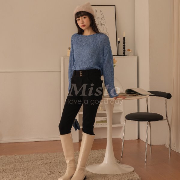 【MISTO SHOP】韓系 雙釦丹寧激瘦貼褲 S-XL