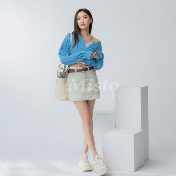 【MISTO SHOP】正韓 刷舊短褲裙｜附質感腰帶｜顯瘦短裙