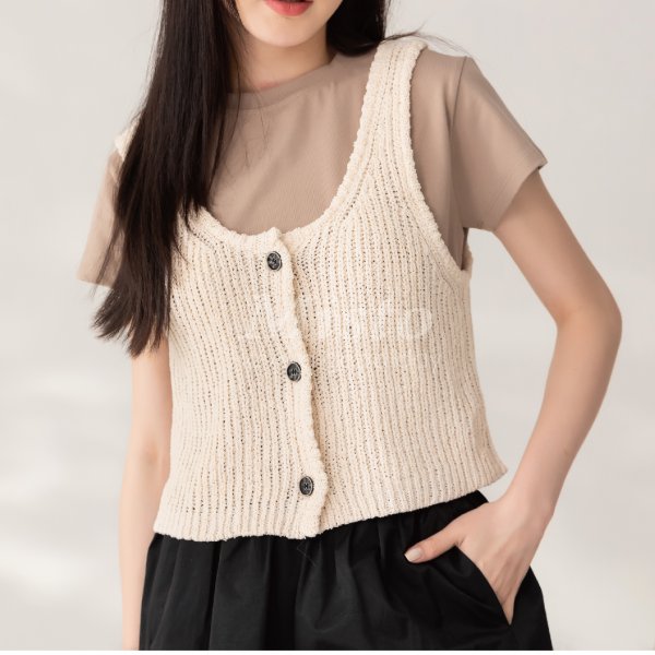 【MISTO SHOP】正韓 編織排釦背心｜度假風情 ｜素t搭配聖品