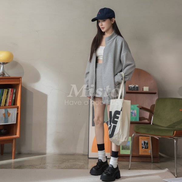 【MISTO SHOP】正韓 科技纖維拉鍊式套裝｜滑布面料｜外套+褲裙